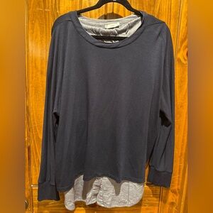 Vince Navy Long Sleeve Double Layer Chambray Tee